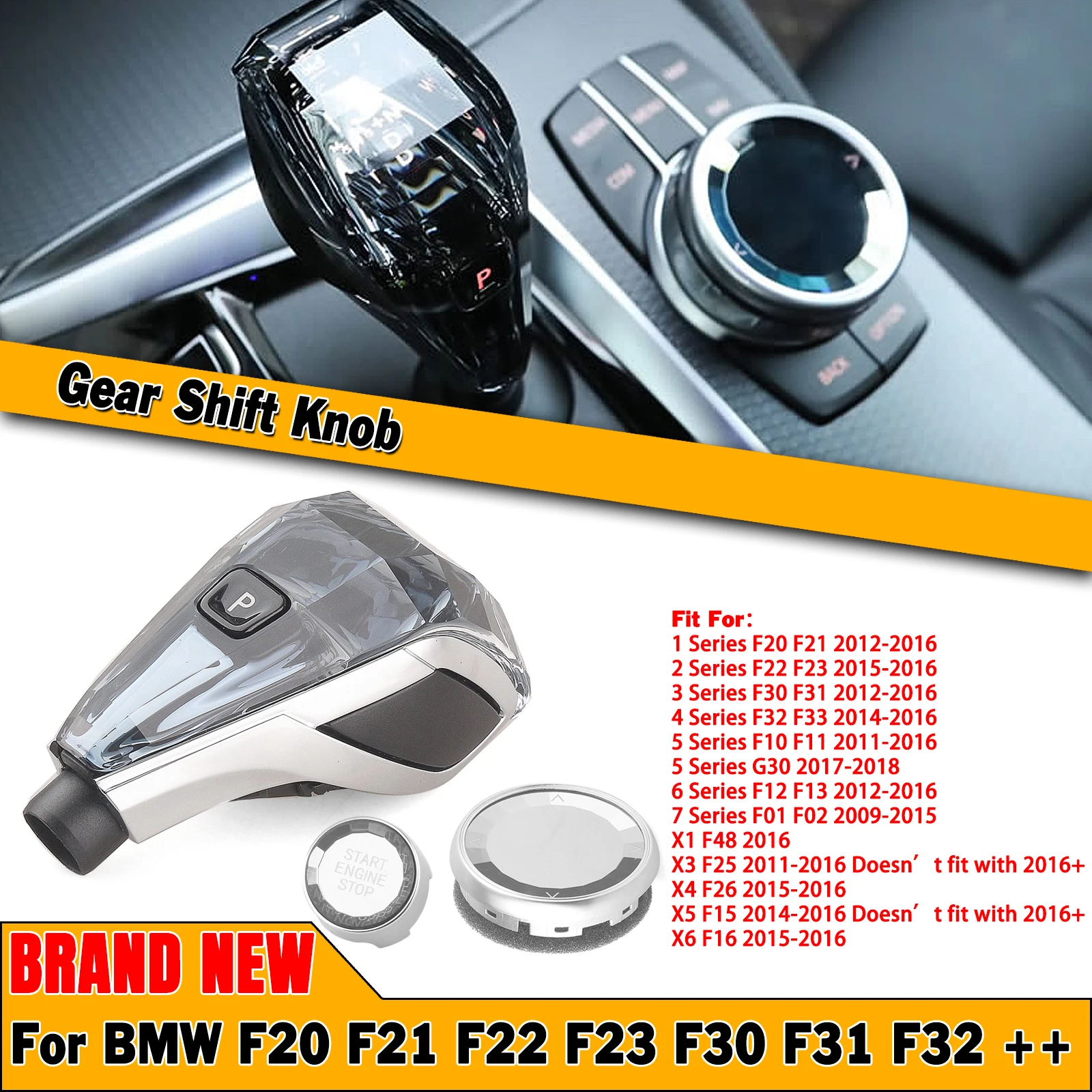 Luxury Crystal Gear Shift Knob Engine Button Cover For Bmw F20 F21 F22