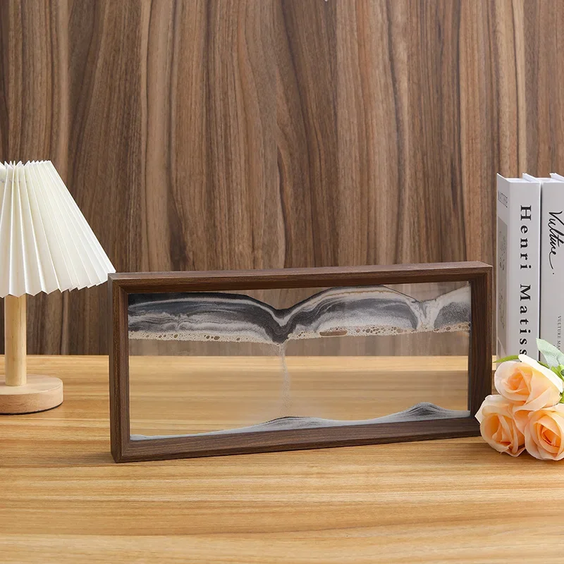 나무 프레임 풍경 이동 모래 예술 그림 퀵샌드 3D 모래 시계 공예, 사각형 흐르는 모래 그림, 사무실 홈 장식 선물