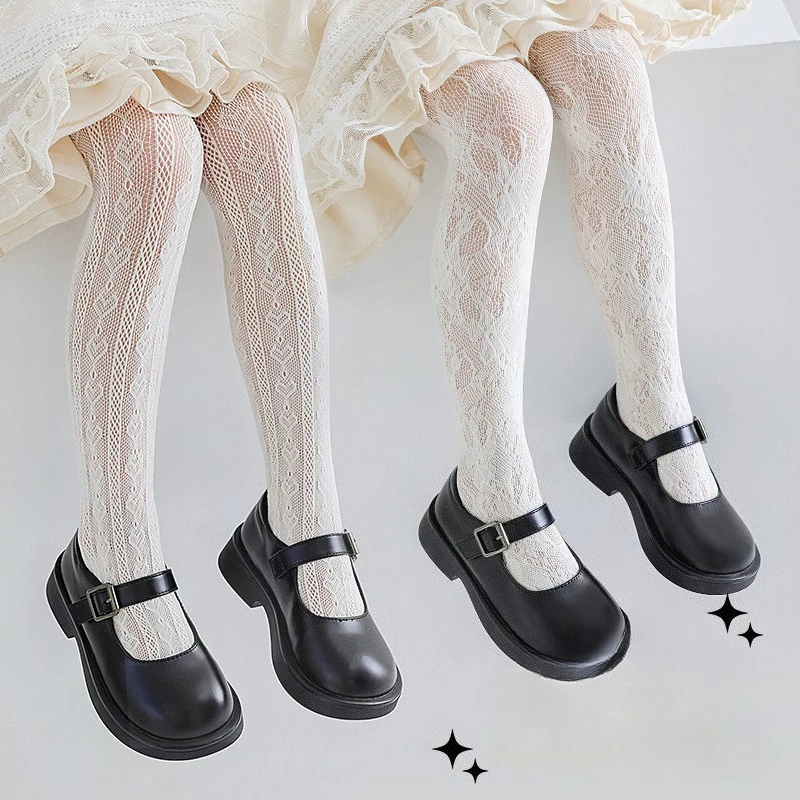 Summer Mesh Thin Cotton Netting Stocking Cute Vintage Korean Fishnet Lolita Tights Pantyhose Children Baby Girls Kids