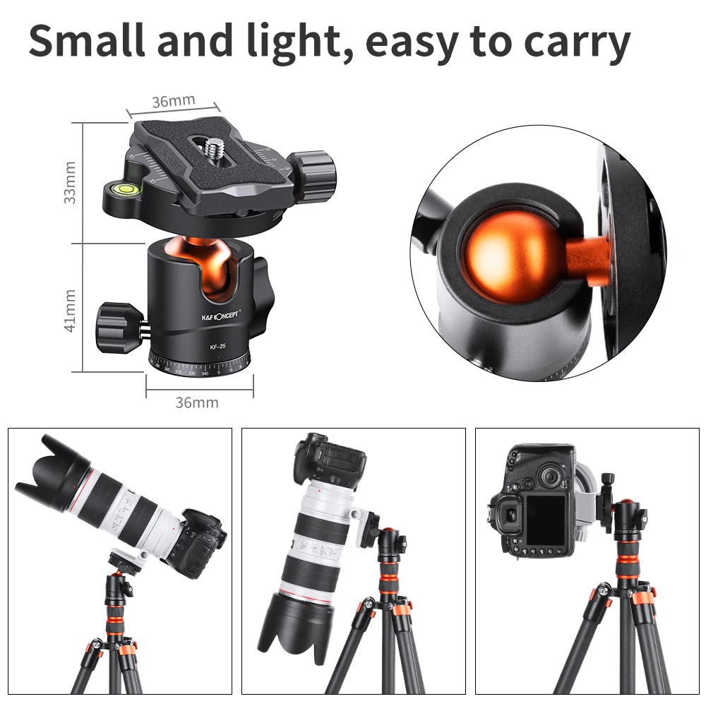 Ballhead Tripod Mount Adapter 25mm Large Ball Head Adapter QR Plate 1/4"Screw Aluminium Alloy 8kg Payload