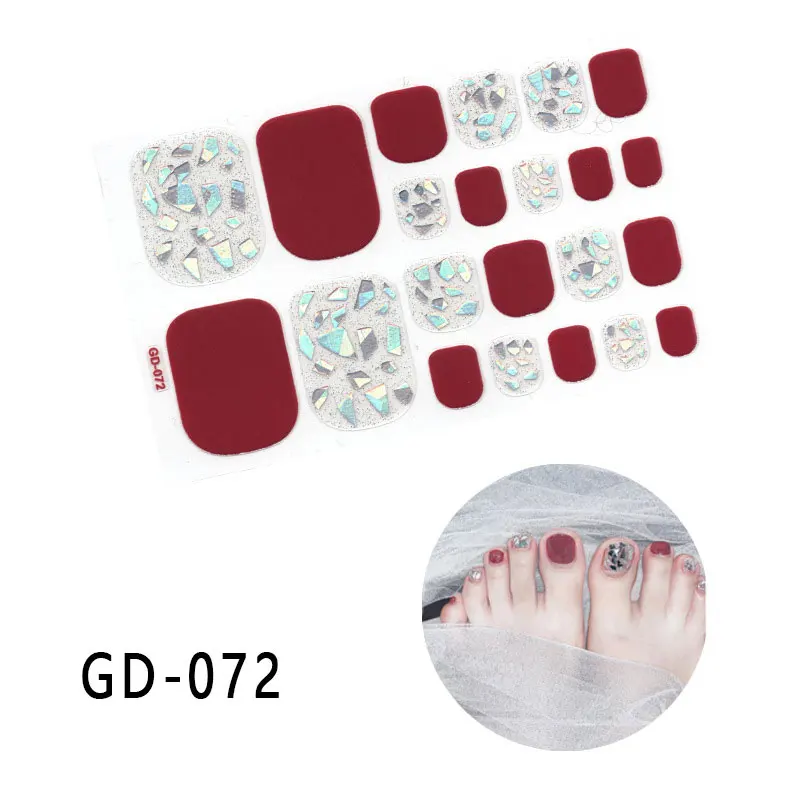 22Tips/Sheet Glitter Sequins Toenail Sticker Full Cover Waterproof Sticker Foot Toenail Tablets Nail Stickers Manicure DIY Nail