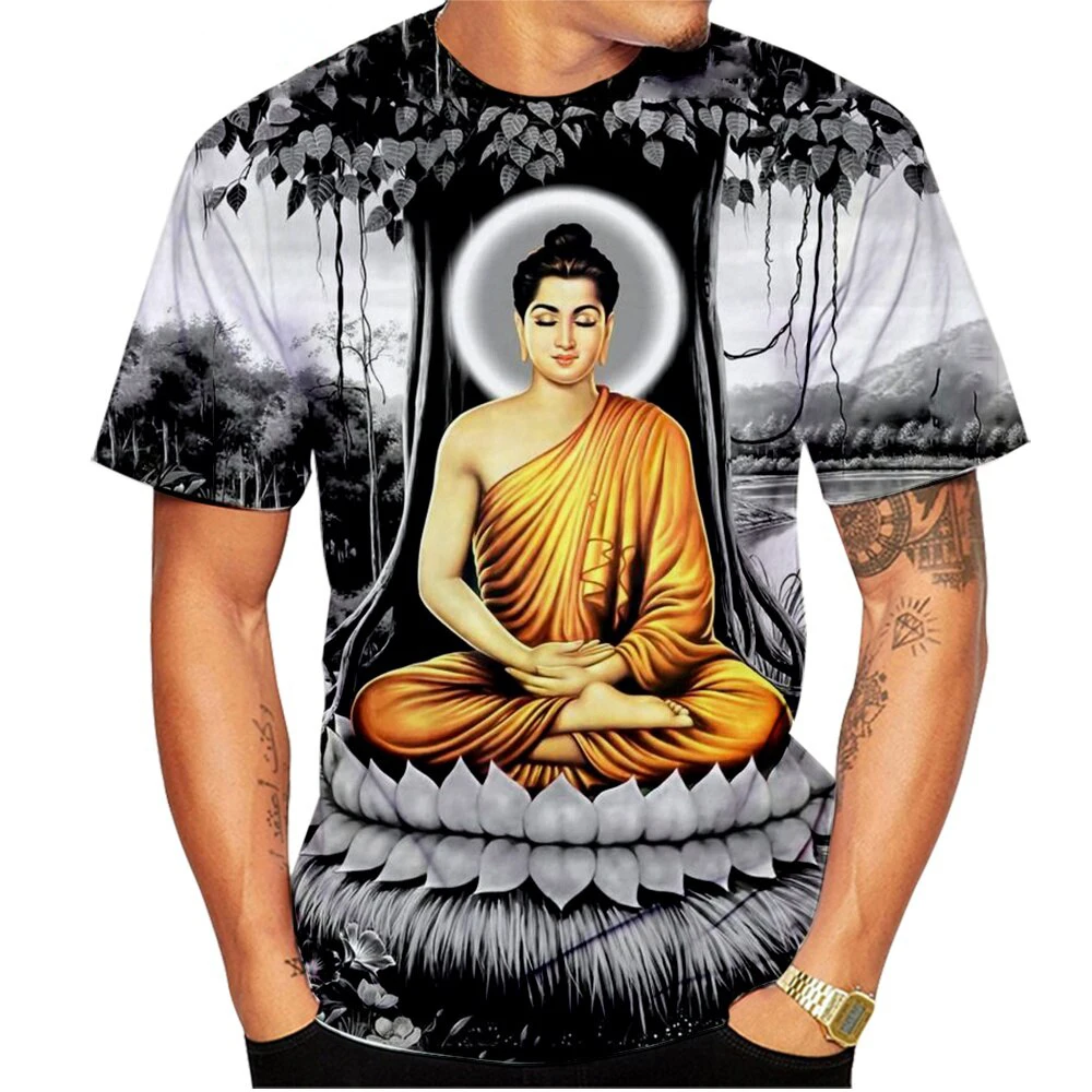 Buddha-Lord-3D-Print-Tee-Buddhist-Fashion-Men-O-Neck-Short-Sleeve-T ...