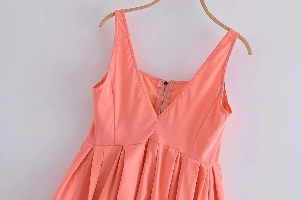 Francesa com Zíper Vintage sem Mangas Mulheres Moda Frontal Plissado Mini Vestido Tiras Largas Vestidos Femininos Mujer 2022 za 12 Computers & Electronics