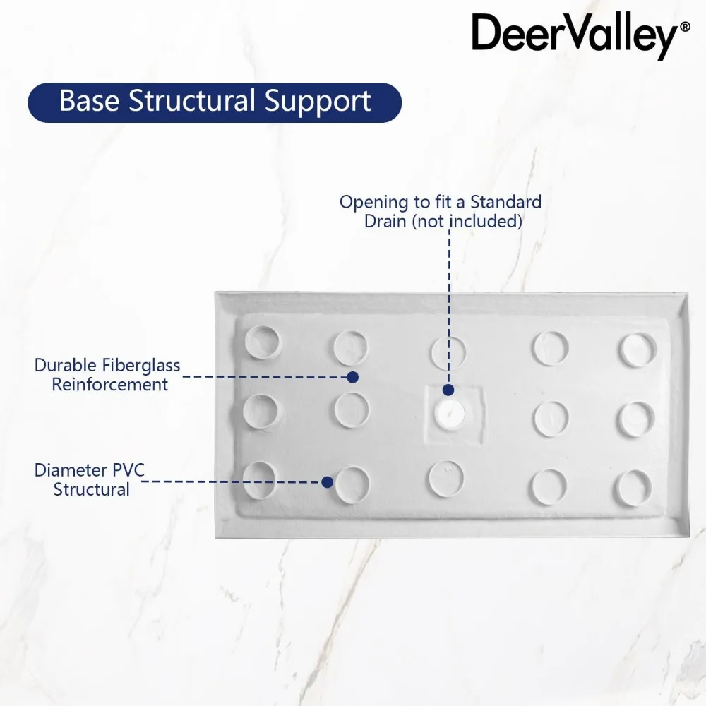 Single Threshold Shower Base, Center Drain Location, 60"L X 34"W Rectangle Acrylic Shower Pan