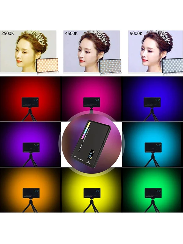 LUXCEO W140 LED RGB 비디오 조명, 삼각대 포함, 풀 컬러, 2500-9000K, 3100mAh 사진 카메라 조명, 조도 조절 포켓 패널 조명