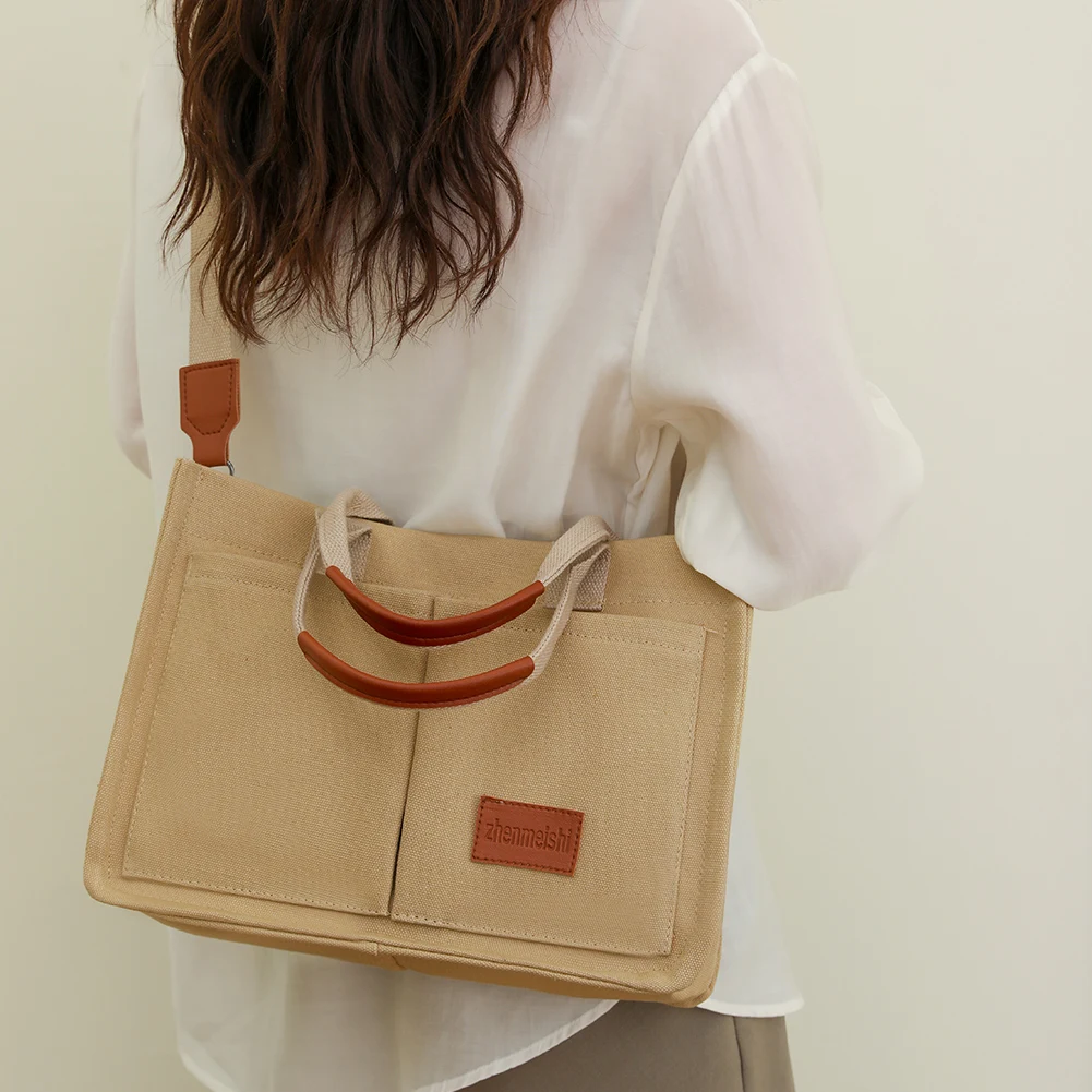 New Large Capacity Canvas Tote Bags for Women Work Commuting Carrying Bag College Style Student Outfit Book Shoulder Shopper Bag 2