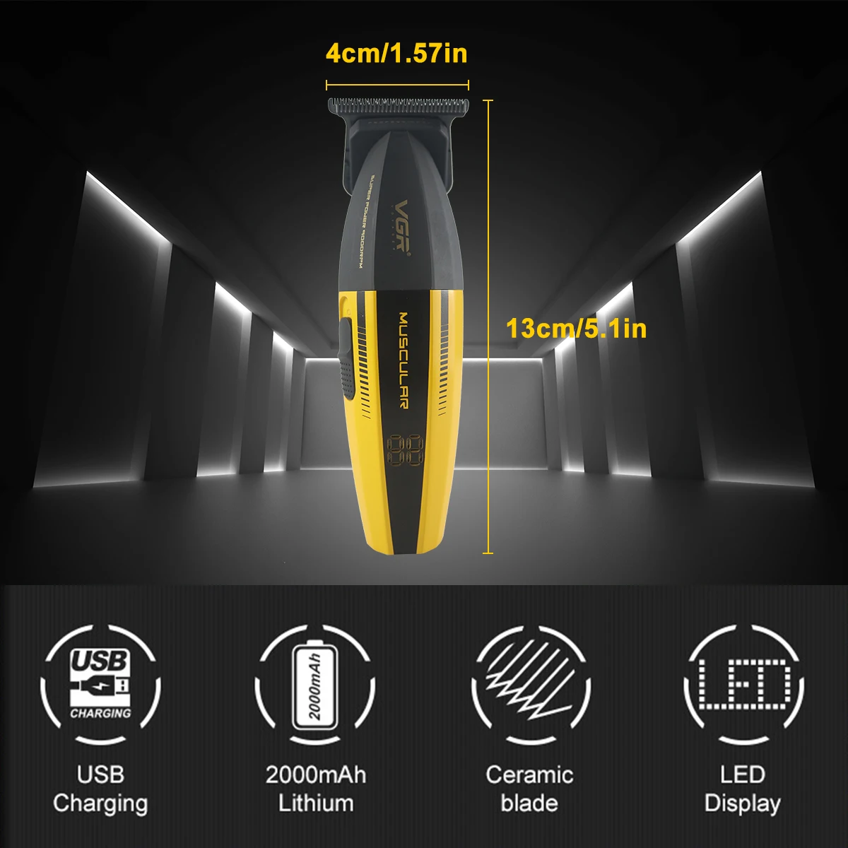 VGR V-285T Trimmer for Men with DLC Blade T-Blade Zero Gapped 9000 RPM Full Metal Professional Hair Cutting Finishing Machine