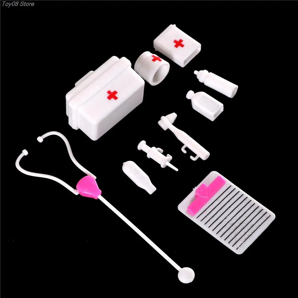 10pcs/Set Kids Toys Doctor Set Baby Pretend Play Suitcases Medical kit Simulation Medicine Box with Doll Girl Toy For Children 4