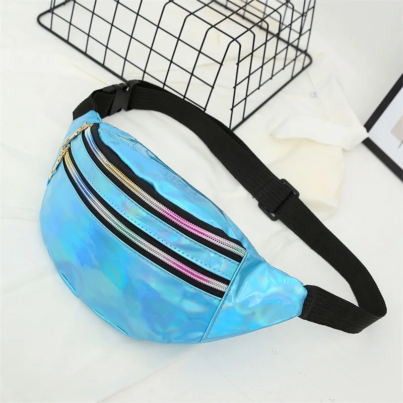 Outdoor Waist Bag Adjustable PU Leather Laser Fanny Pack Crossbody Chest Bag for Unisex Men Women Sports Workout Running