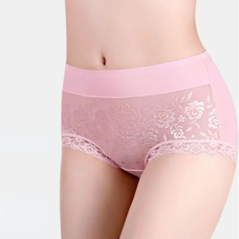 4 Pairs of Cotton 100% Cotton Panties Women's Mid-rise Large Size Antibacterial Sexy Lace Graphene Bacteriostatic Underwear