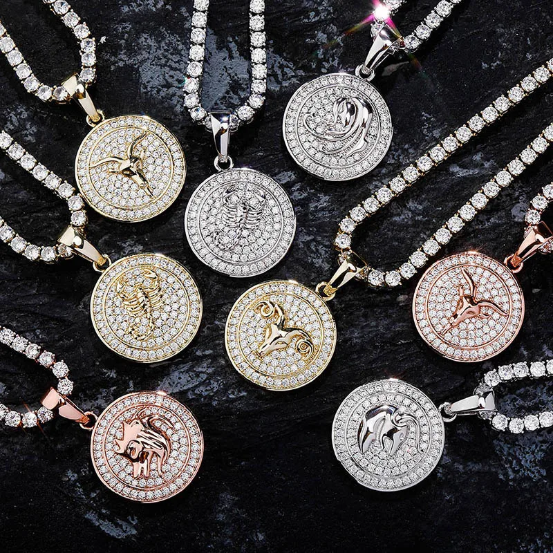

Ожерелье Dascusto с подвеской женское, модное ретро-ожерелье в стиле хип-хоп с фианитами на заказ, с 12 созвездиями, круглой формы