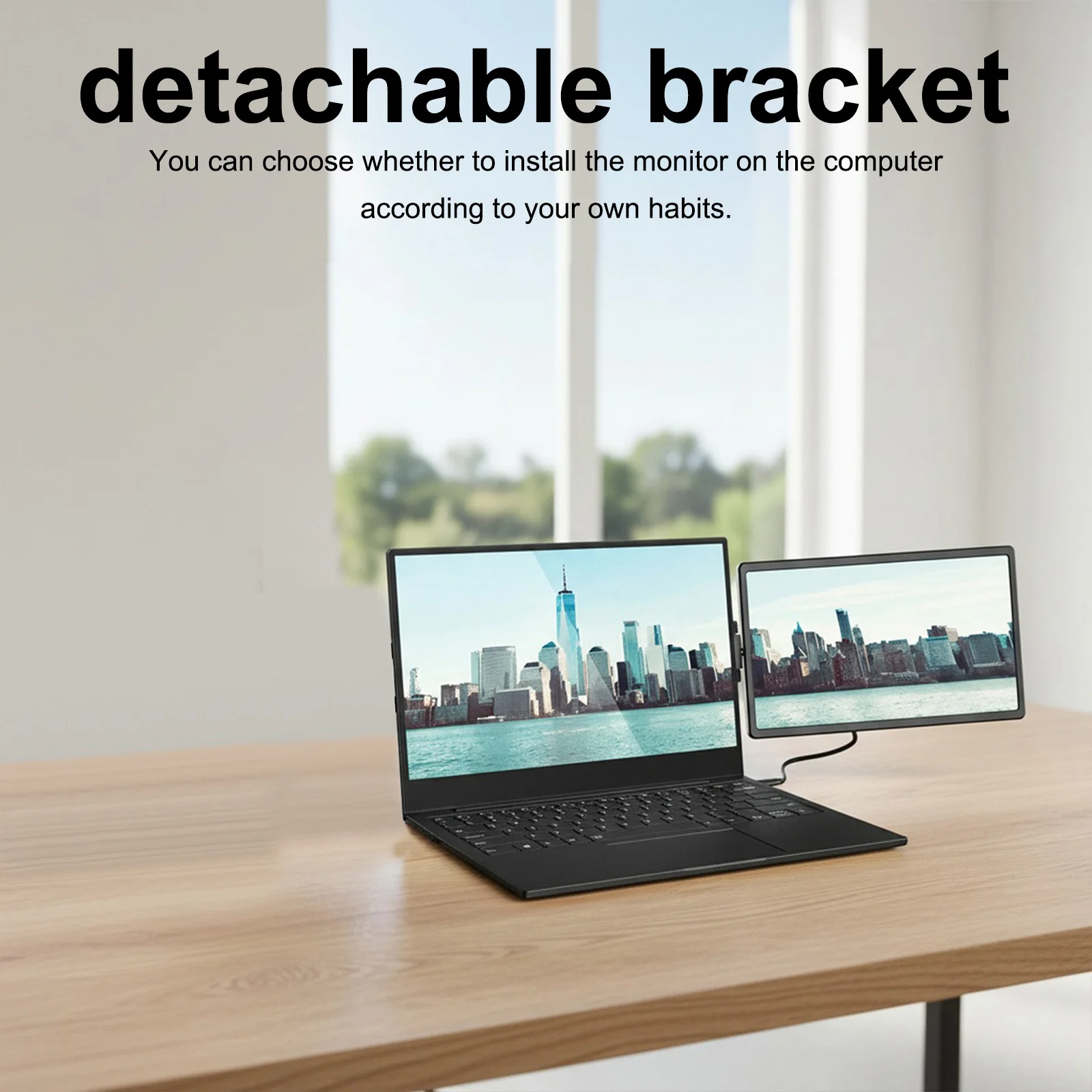 13.3인치 노트북 확장 스크린 플러그 앤 플레이 회전식 확장 스크린 USB-C/HDMI 호환 디스플레이(노트북 액세서리용)