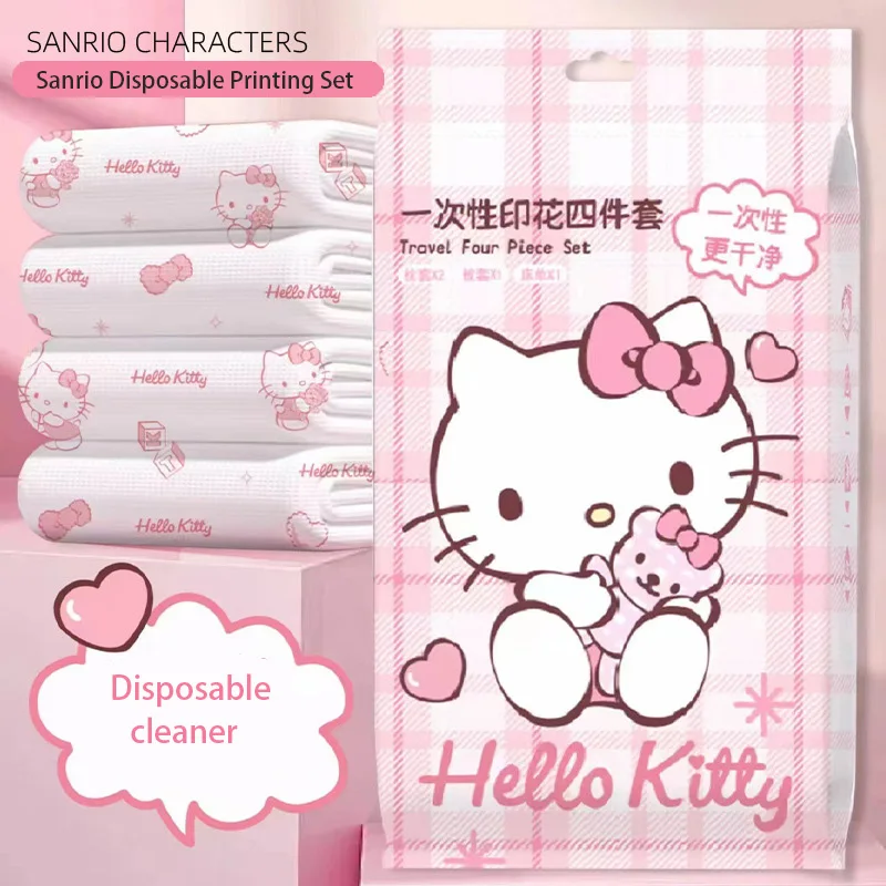 

Постельное белье Sanrio kitty pacha, одноразовая простыня, пододеяльник, наволочка, постельное белье для путешествий, отеля, набор из четырех предметов