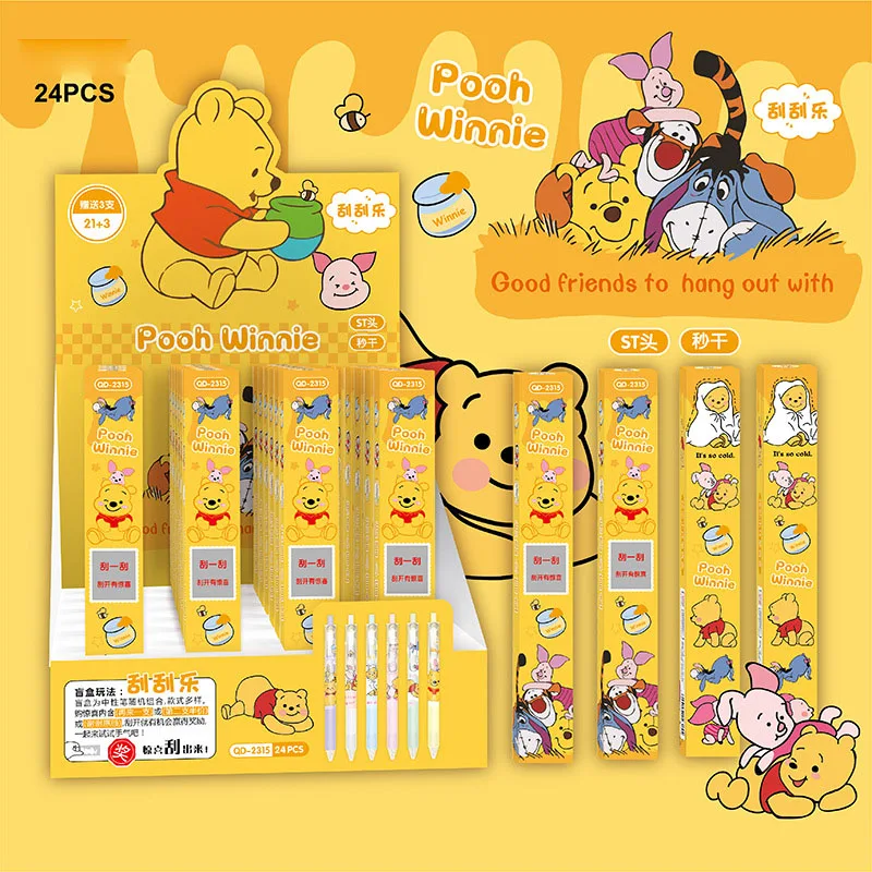 24 Pz/Lotto Disney Winnie The Pooh Gel Pen Cute 0.5Mm Black Ink Neutral Pens Regalo Promozionale Forniture Scolastiche Per Ufficio