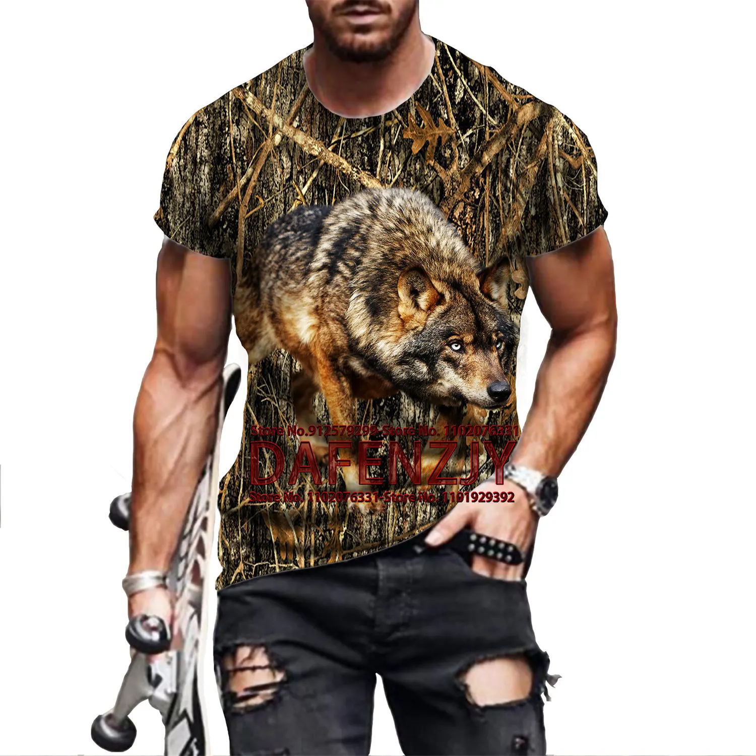 

Wolf T-Shirt Camouflage Hunting Animals Wolf 3d Printed T Shirt Fashion Leisure Men's Tshirt Unisex Street Pullover Short Sleeve