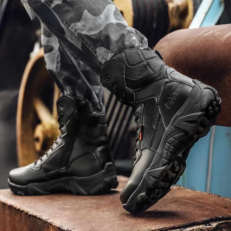 Leather Combat Military Man Tactical Boots Waterproof Army Field Training Safety ShoesHigh Cut Breathable Martin Boots Men Shoes