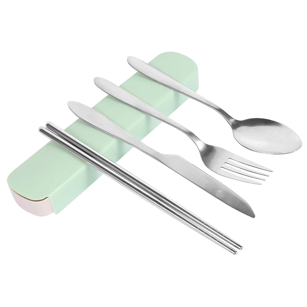 Portable Cutlery Set 4pcs Stainless Steel Silverware Set with Case for Lunch  Box Reusable Travel Camping Flatware Set Personal - AliExpress