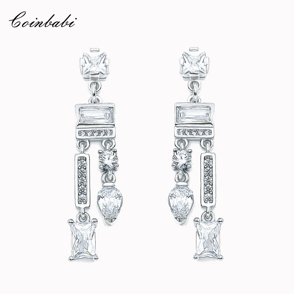 

Женские серьги-подвески из серебра 925 пробы с белыми фианитами