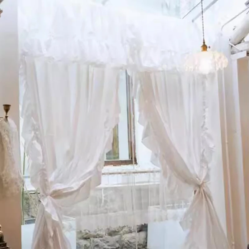 Cotton White Warp Ruffled Curtains for Living Room French Elegant Lace Valance Curtains for Bedroom Wedding Curtains #A340 2