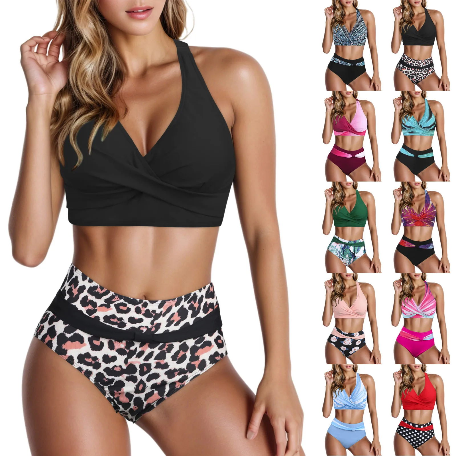 

Women High Waisted Bikini Sexy Push Up Two Piece Swimsuits Vintage Retro Ruched Swimwear Print Bikini Set Surf Bathing Beachwear