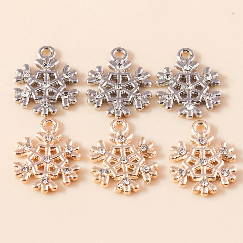 Leslie 10 Stück/Set Gold Silber Farbige Kristall-Schneeflocken-Anhänger für Ohrringe Armband-Herstellung DIY Weihnachtsschmuck Zubehör – Detail 4
