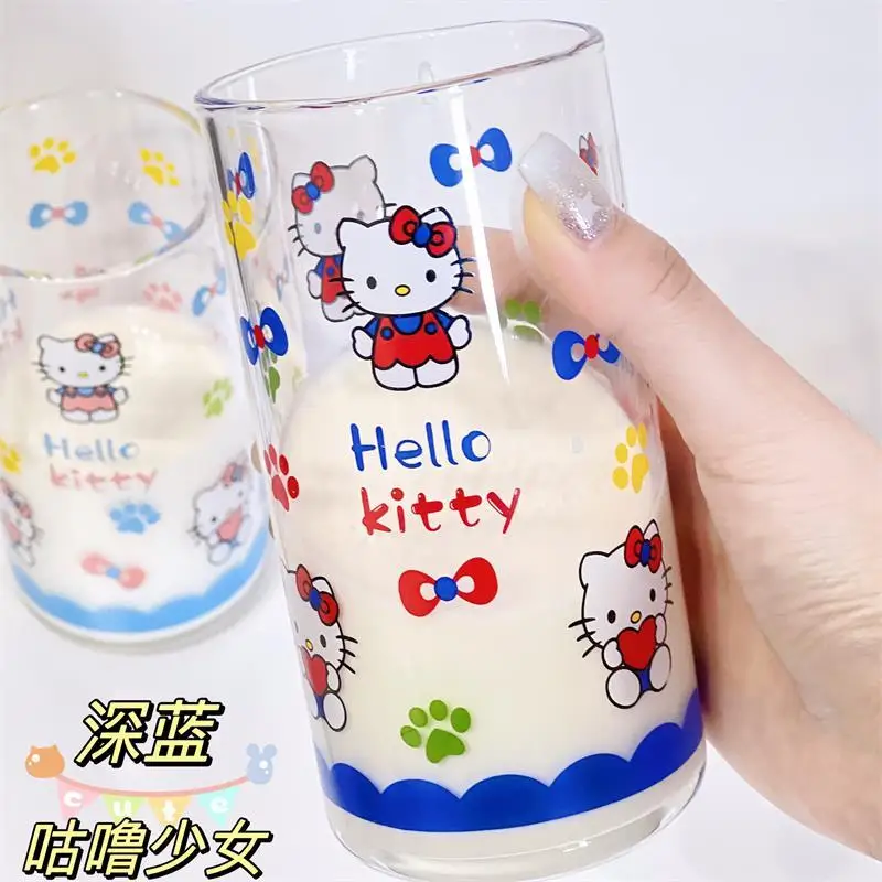 Hello Kitty Milk Cup Sanrio Daily Water Cup Household Drinking Cups Juice Breakfast Milk Cups 420ml glass cup