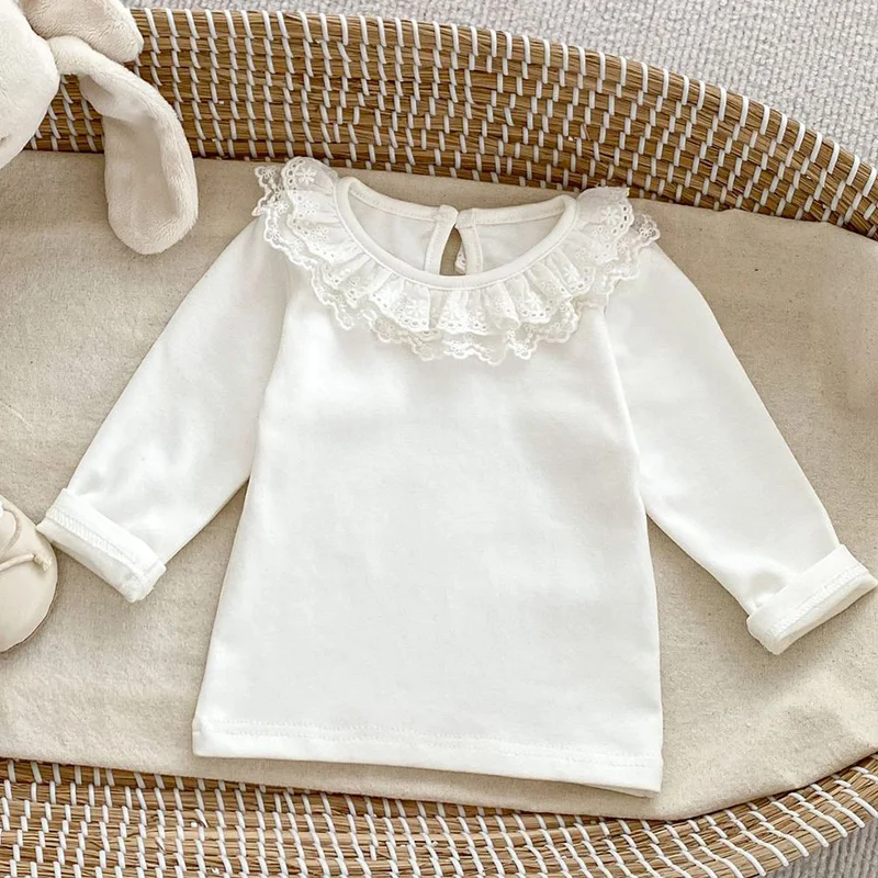 New Spring Toddler Baby Girl T-shirt Long Sleeved Cotton White Newborn Baby Girls Pullover Tops Children Clothing