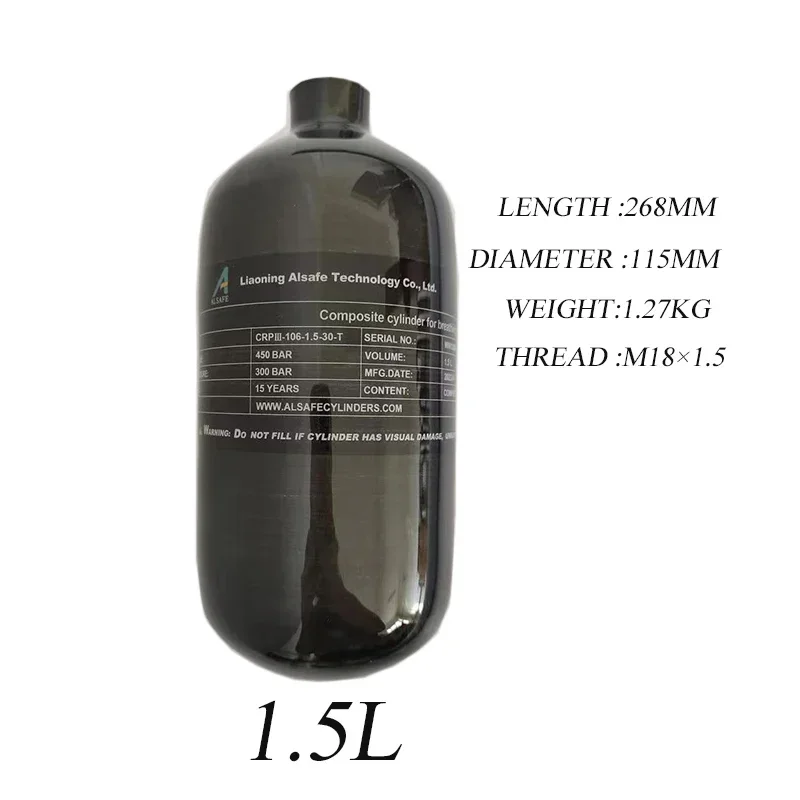 Газовые баллоны из углеродного волокна ALSAFE, 4500Psi, 30 мпа, 1,5 л, резервуар для подводного плавания, Воздушная бутылка M18 *