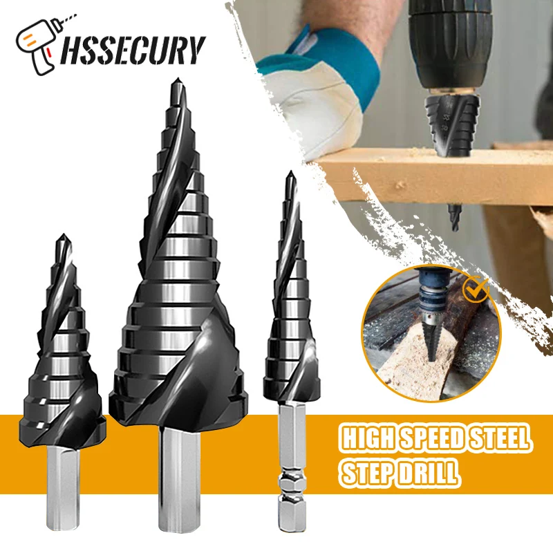 

3pcs HSS Drill Bit Titanium Coated Step Drill Wood Set Power Tool for Metal High Speed Steel Hole Cutter Step Cone Center Drills
