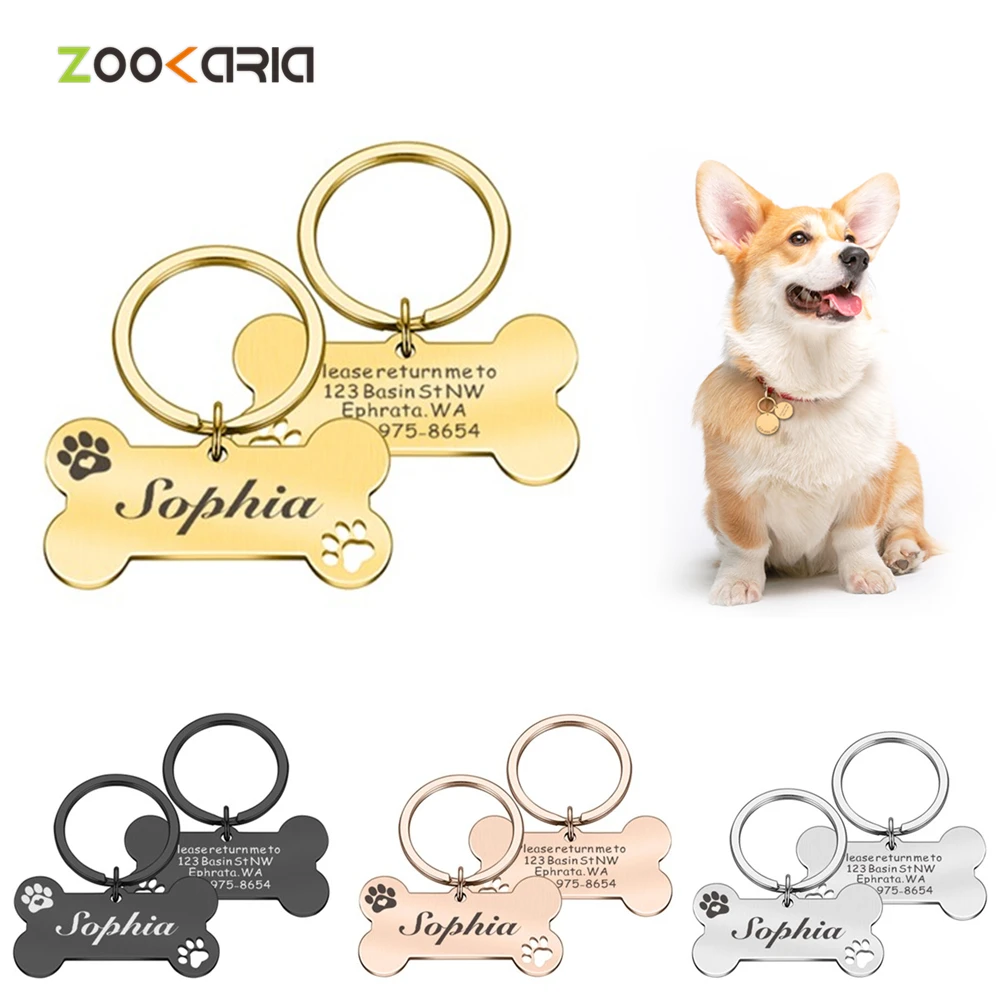 Stainless Steel ID Tag With Personalised Engraving for Dog Cat Pets 