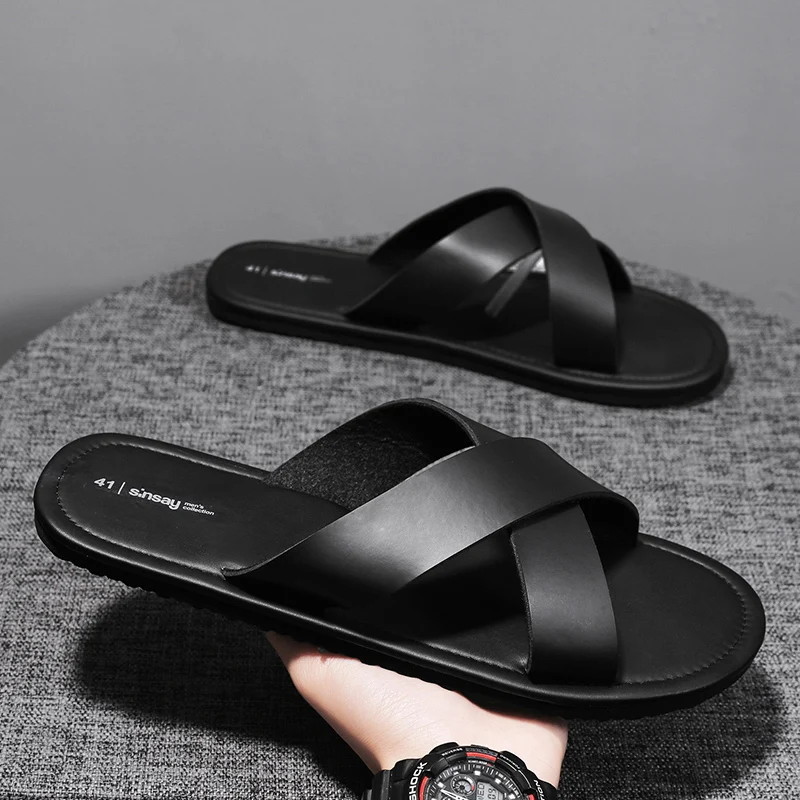 Summer Slippers Men's Lightweight Casual Soft Sole Flat Sole Beach Shoes