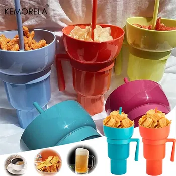 Nuovo 2 IN 1 Creativo Popcorn Snack Cup Tazza per bevande integrata con manico Tazza per bevande portatile Design innovativo e molte funzioni 1