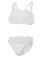 Sexy Lace Lingerie Set with Bow Detail and Thong Panties Sheer Nightgown with Colorful Trim and Frilly Bra - Image 3