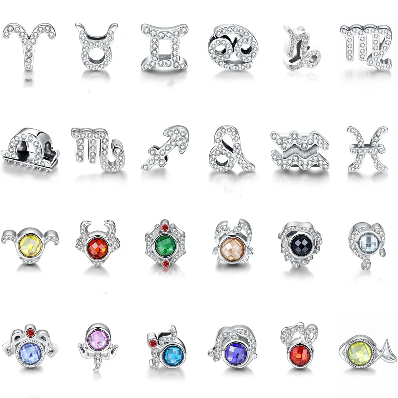 

12 Constellation Charm Bead 925 Sterling Silver Zodiac Pendant For DIY Bracelet Necklace Creative Jewelry Making Supplies