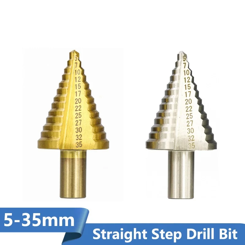 Metal Drill 1/2pcs 5-35mm Step Cone Drill TiN Coated Straight Groove Hole Cutter HSS Round Shank Step Drill Bit