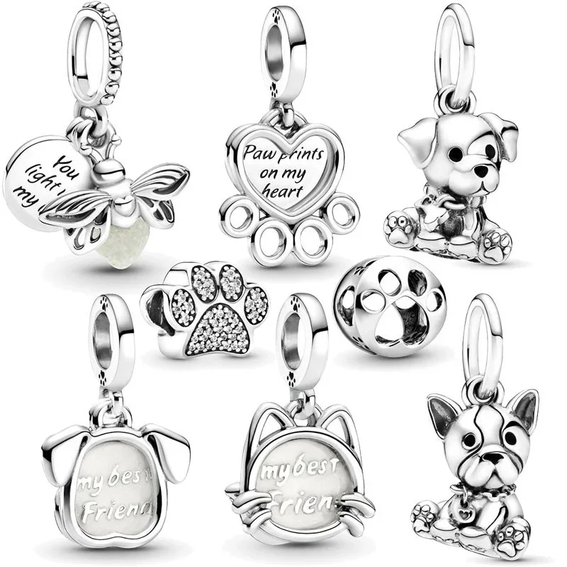 

PANDORA 925 Sterling Silver Cat Dog Paw Zoo Collection Pendant Bee Bead Charm Fit Original Bracelet Women Jewelry Gift DIY