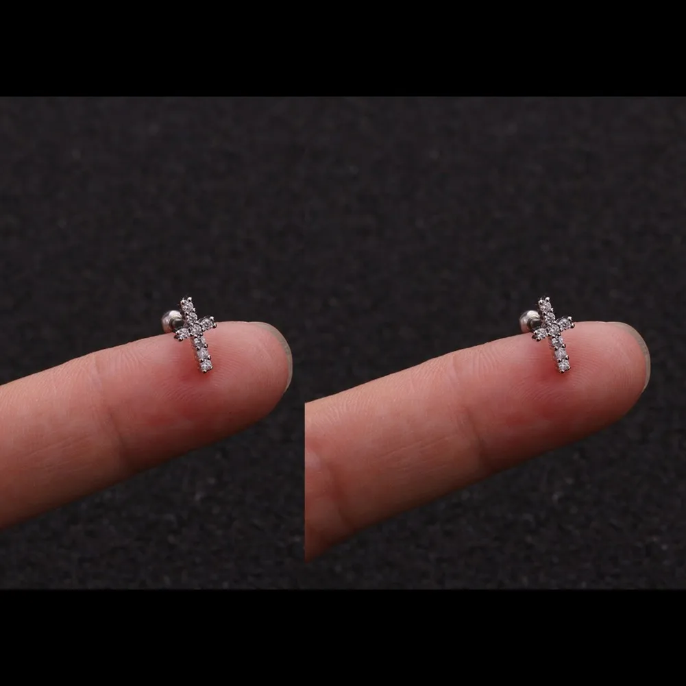 2PC 16G Fully Titanium Steel Small Cartilage Stud Earring Cubic Zirconia Helix Tragus Conch Screw Back Earring Piercing Jewelry 