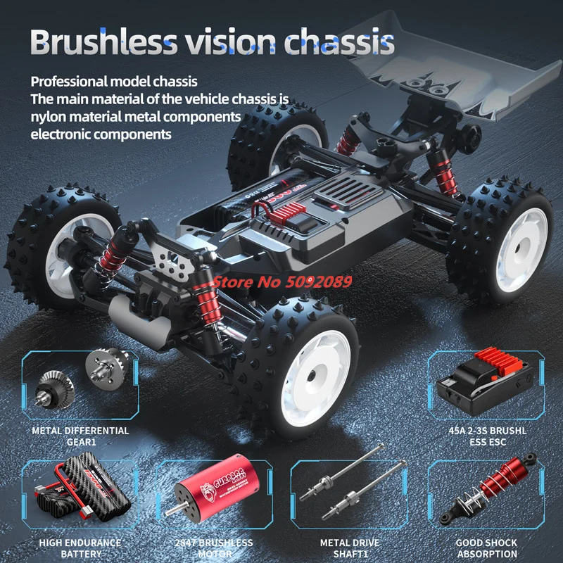 Pack de deux batteries Li-ion et chargeur inclus avec le buggy tout terrain 1:16