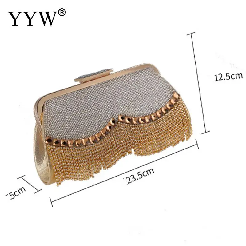 Luxury Diamond Tassel Top Handle Clutch Handbag Women Metal Chain Crossbody Shoulder Messenger Purse PU Leather Rhinestone Bag