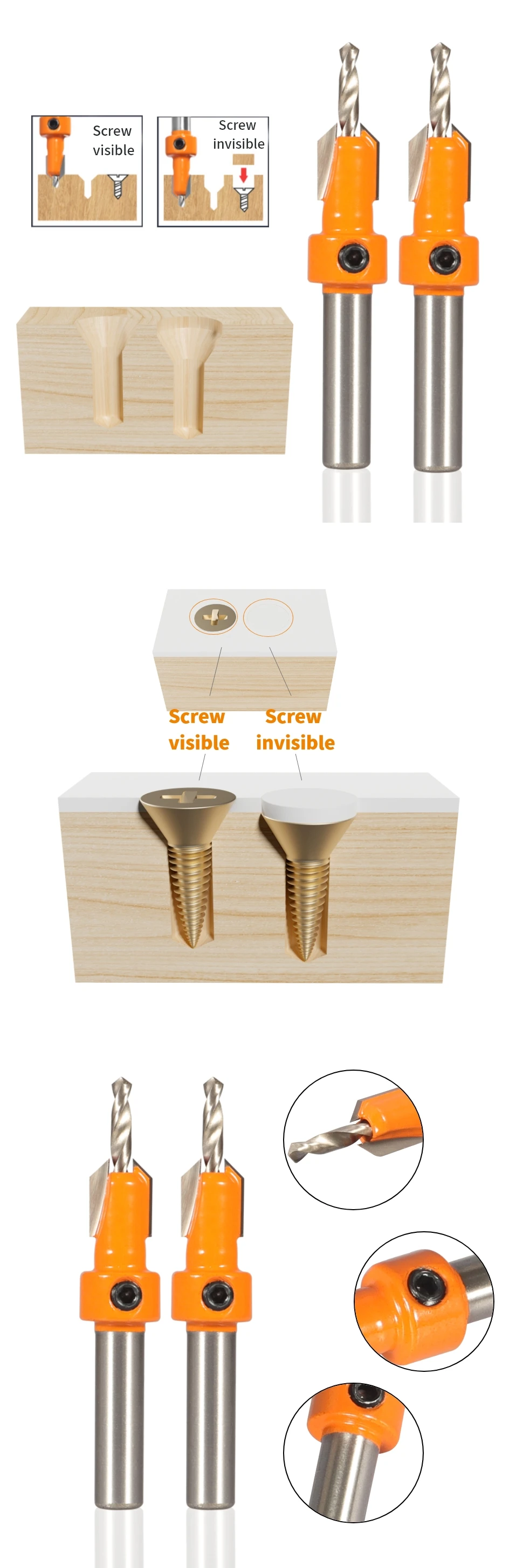 YUSUN  8MM Shank Hss Countersink  Router Bit Screw Extractor Woodworking Milling Cutter For Wood