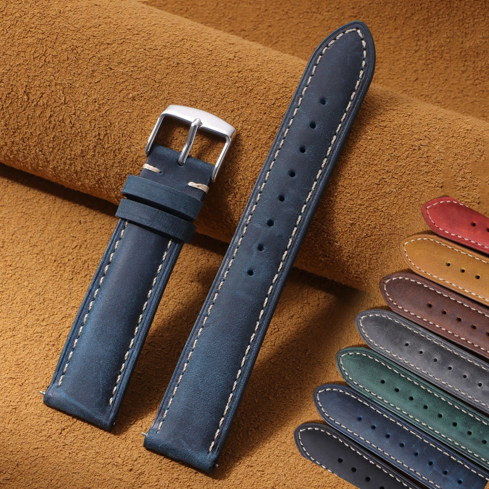 Vintage Genuine Leather Watch Band - Sport Brown Strap with Quick Release Bracelet