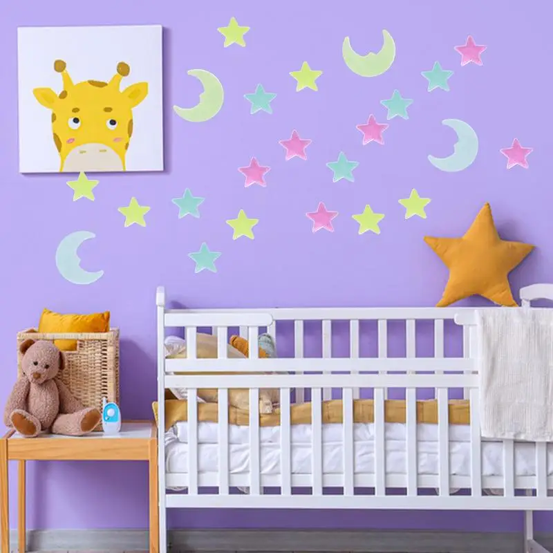 Glow In The Dark Ceiling Stickers Star Ceiling Stickers 100 Pieces Moon And Stars Decor Glowing Wall Removable Kids