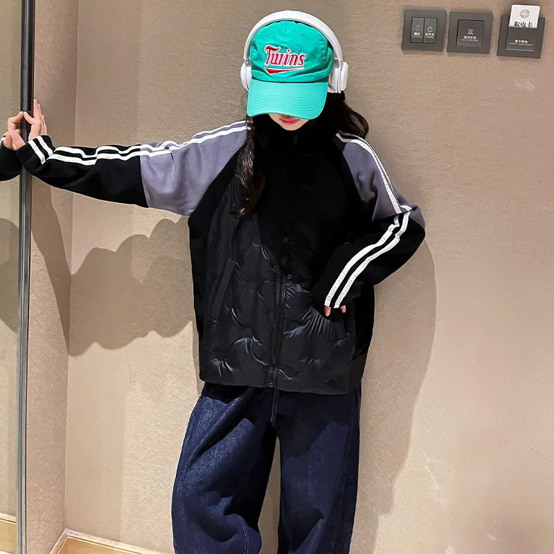 

Teens Clothes for Girls Fashion Patchwork Down Jacket Winter New Casual Coat Thick Warm Stripe Tops Children's Clothing 4-14 Y
