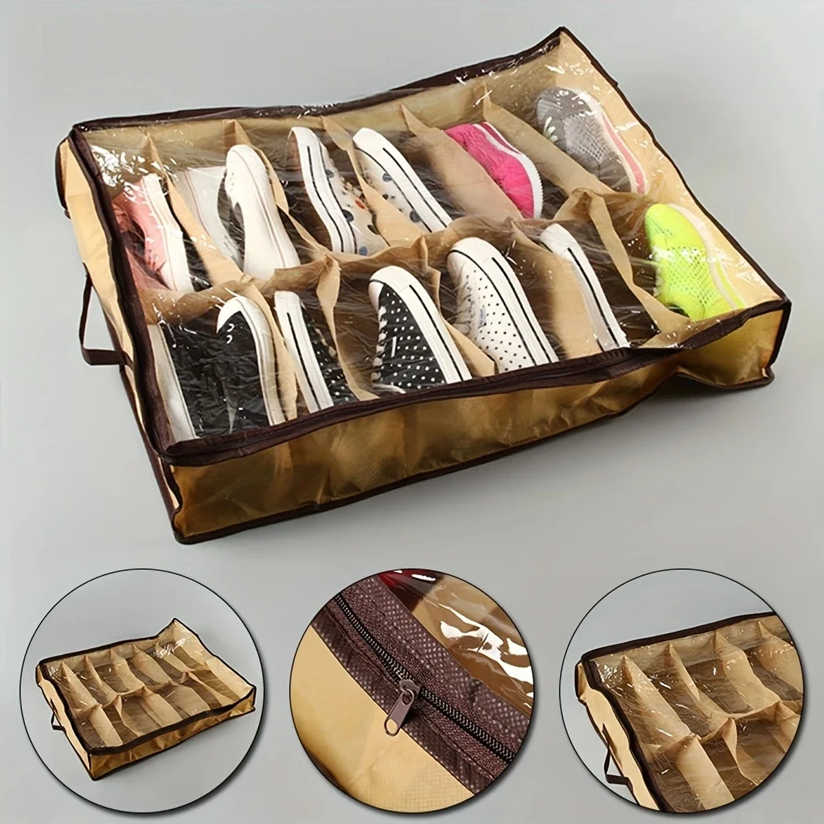Transparent shoe storage box bottom bed 12 grid dustproof and moisture-proof shoe storage bag 1PC