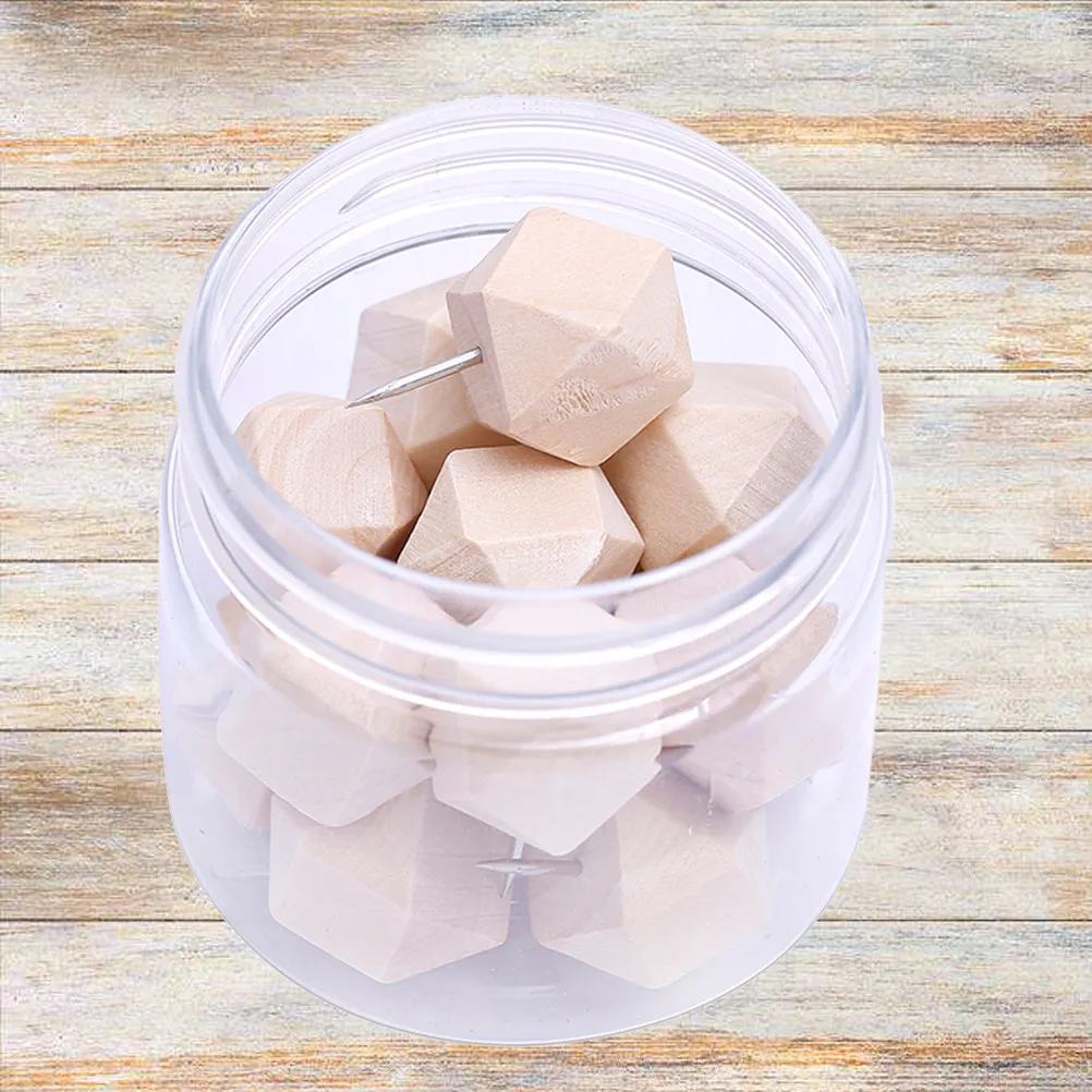 15Pcs 나무 헤드 푸시 핀 기하학적 압정 DIY 장 안전 푸시핀 게시판 건식벽체 사무실 학교용