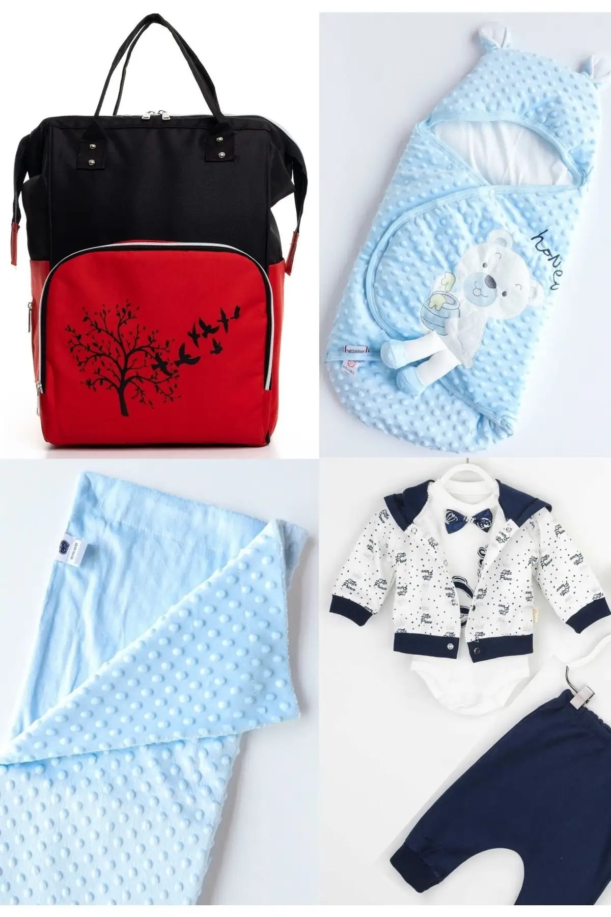 

4 Piece Large Birth Set (Baby Care Backpack, 100% Cotton Swaddle, Chickpea Blanket, Hospital Exit) Cotton