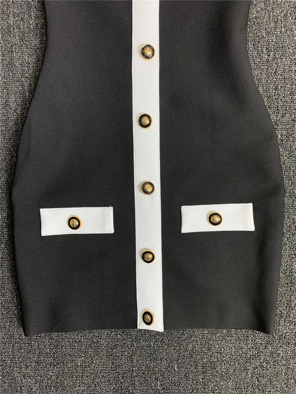 Women High Street Black White Bordure Single Breasted Halter Bodycon Mini Bandage Dress Soft And Comfortable Daily Dresses 4