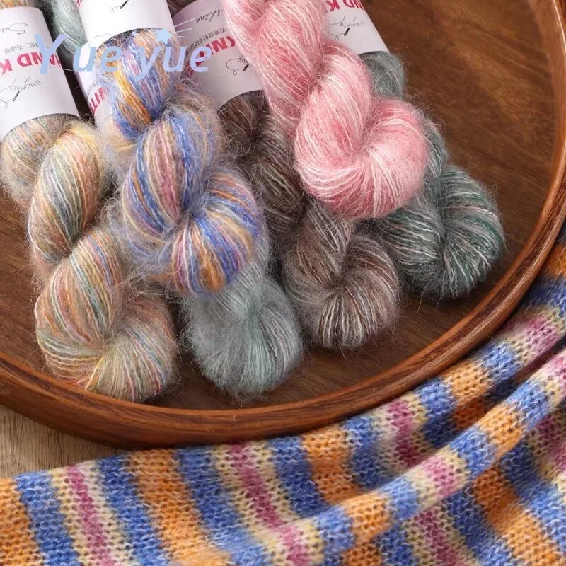 25g/Roll Gradient Mohair Yarn with Silk Section-Dyed Hand Knitting DIY Scarf Sweater Hat Shawl Wool Thread Yarn for Crafting 4