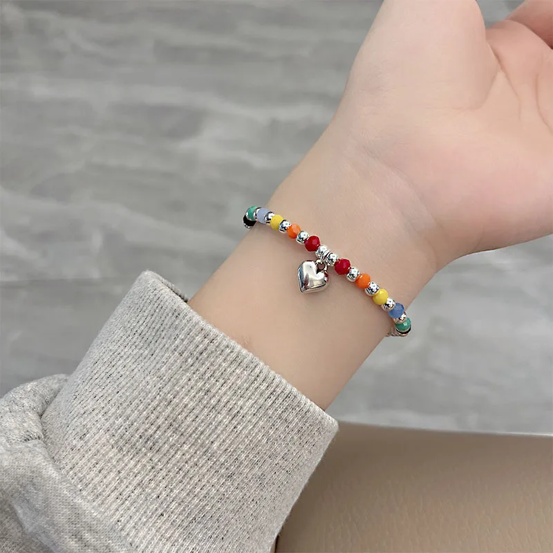 

Fashion Simple Colourful Beaded Heart Bracelet For Women Holiday Gift Sweet Retro Luxury Exquisite Jewelry Accessories Wholesale