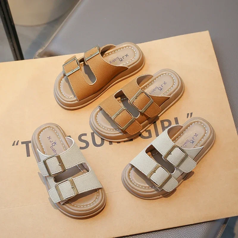 Kids Beach Shoes Outdoors Korean Style Summer New Boys Girls Slippers Non-slip Sof Sole Children Sandals Buckle Decoration